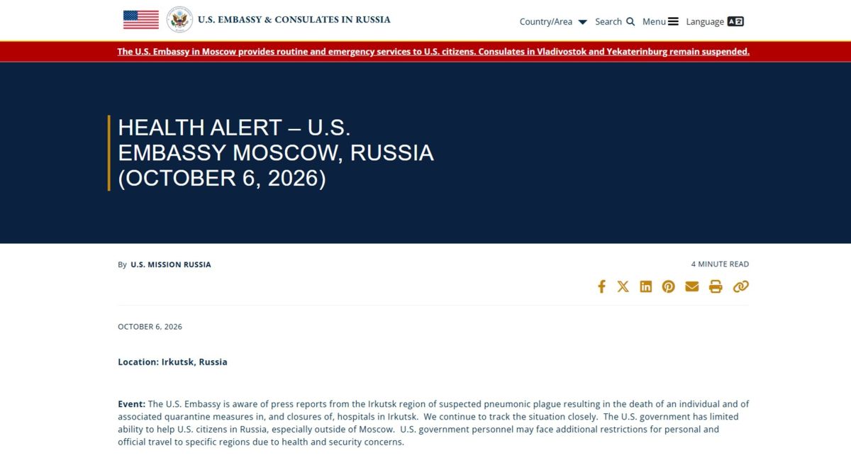 Saída de americanos da Rússia após suspeita de peste